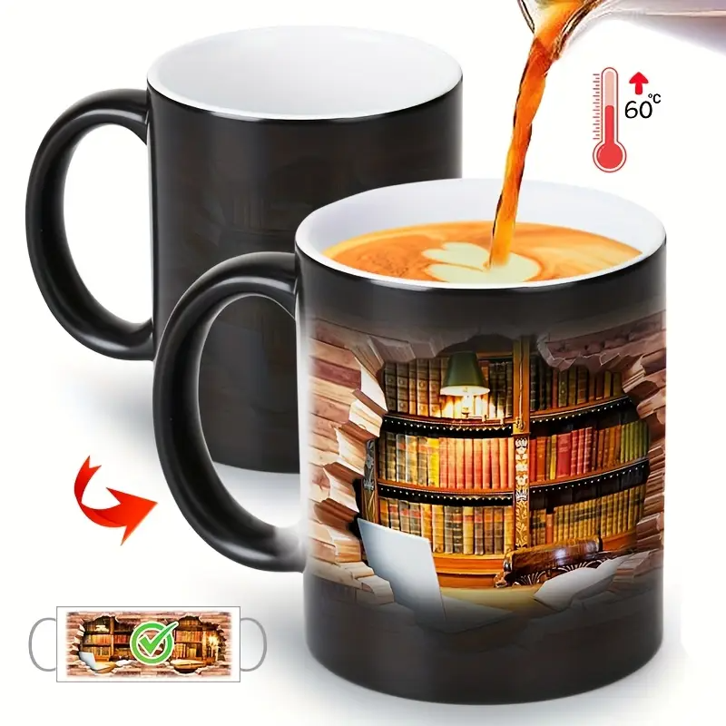 Encantadora Taza de Cerámica con Efecto Térmico para Amantes de los Libros