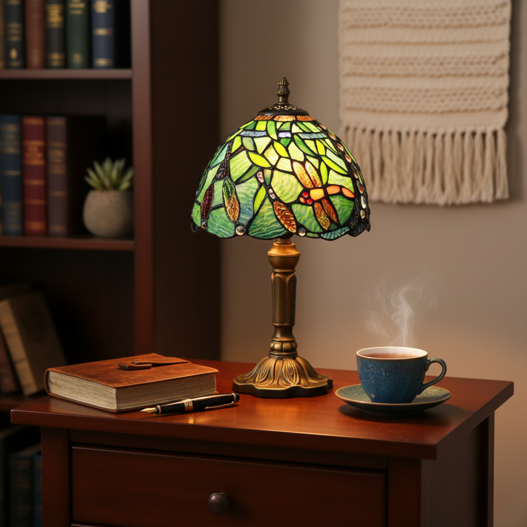 Lámpara de mesa LED estilo vitral mediterráneo