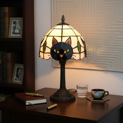 Luminária de Mesa Retrô Barroca com Gato Preto