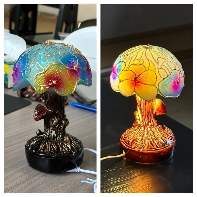 Boho-Chic-Lampe mit Pilz- und Blumenmotiv