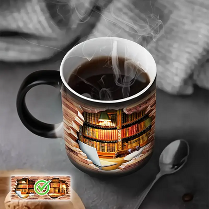 Encantadora Taza de Cerámica con Efecto Térmico para Amantes de los Libros