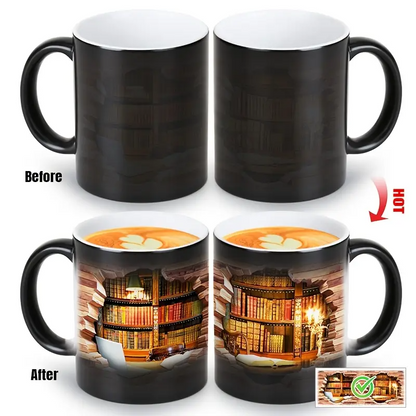 Encantadora Taza de Cerámica con Efecto Térmico para Amantes de los Libros