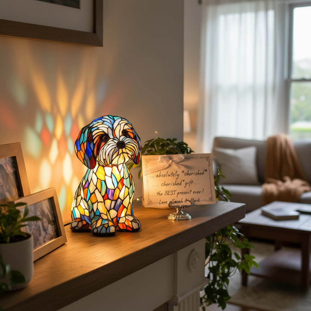 Compañeros Caninos Luminosos con Luz de Vidriera